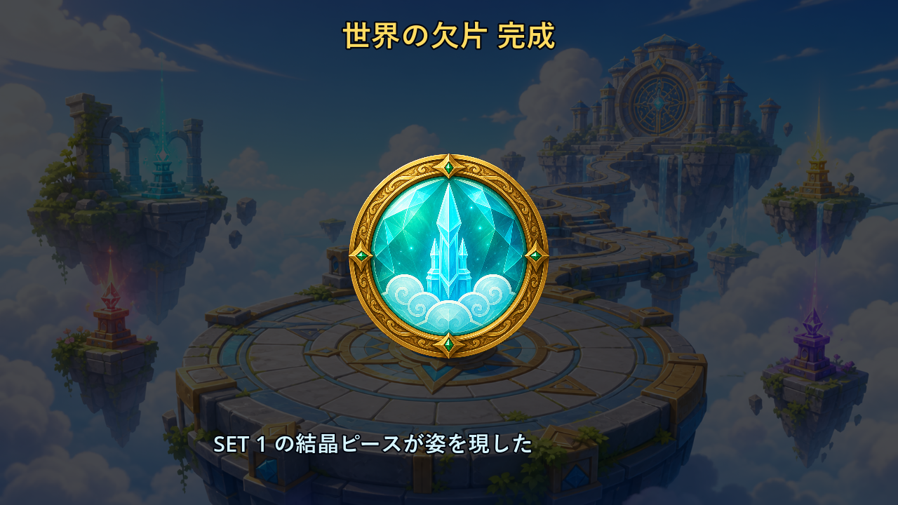 TILTARIAセット1の世界の欠片が完成した画面